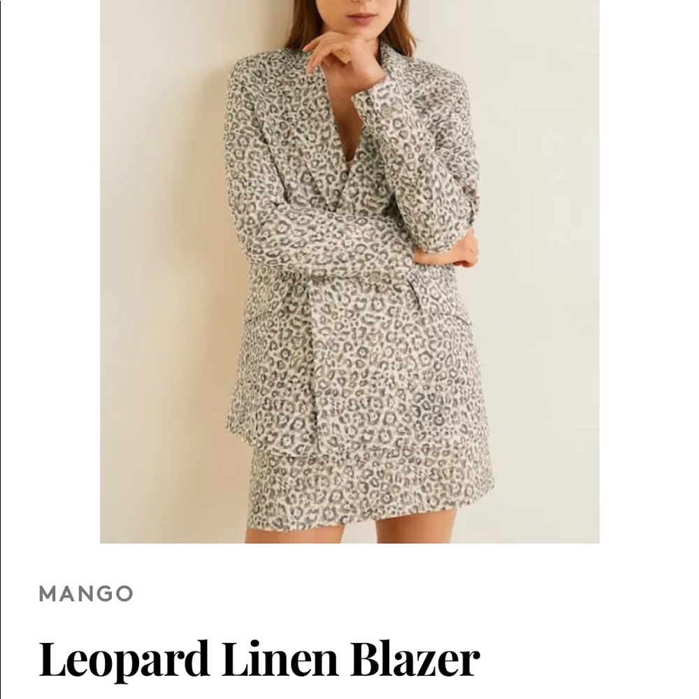 Mango Leopard Print Linen Blazer Size M